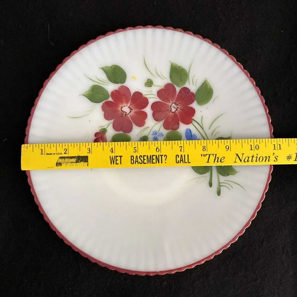 MacBeth Evans Monax Floral & Red Trim Petalware 11